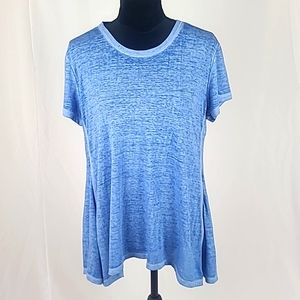 Style & Co women M burnout Handkerchief hem t-shirt short sleeve blue sheer